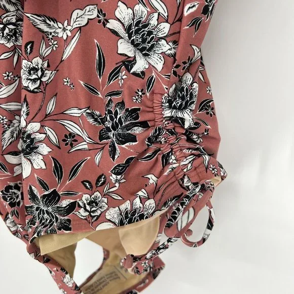 Kona Sol Swimsuit One Piece Pink Floral Print V Neck Side Cinch - Picture 5 of 12